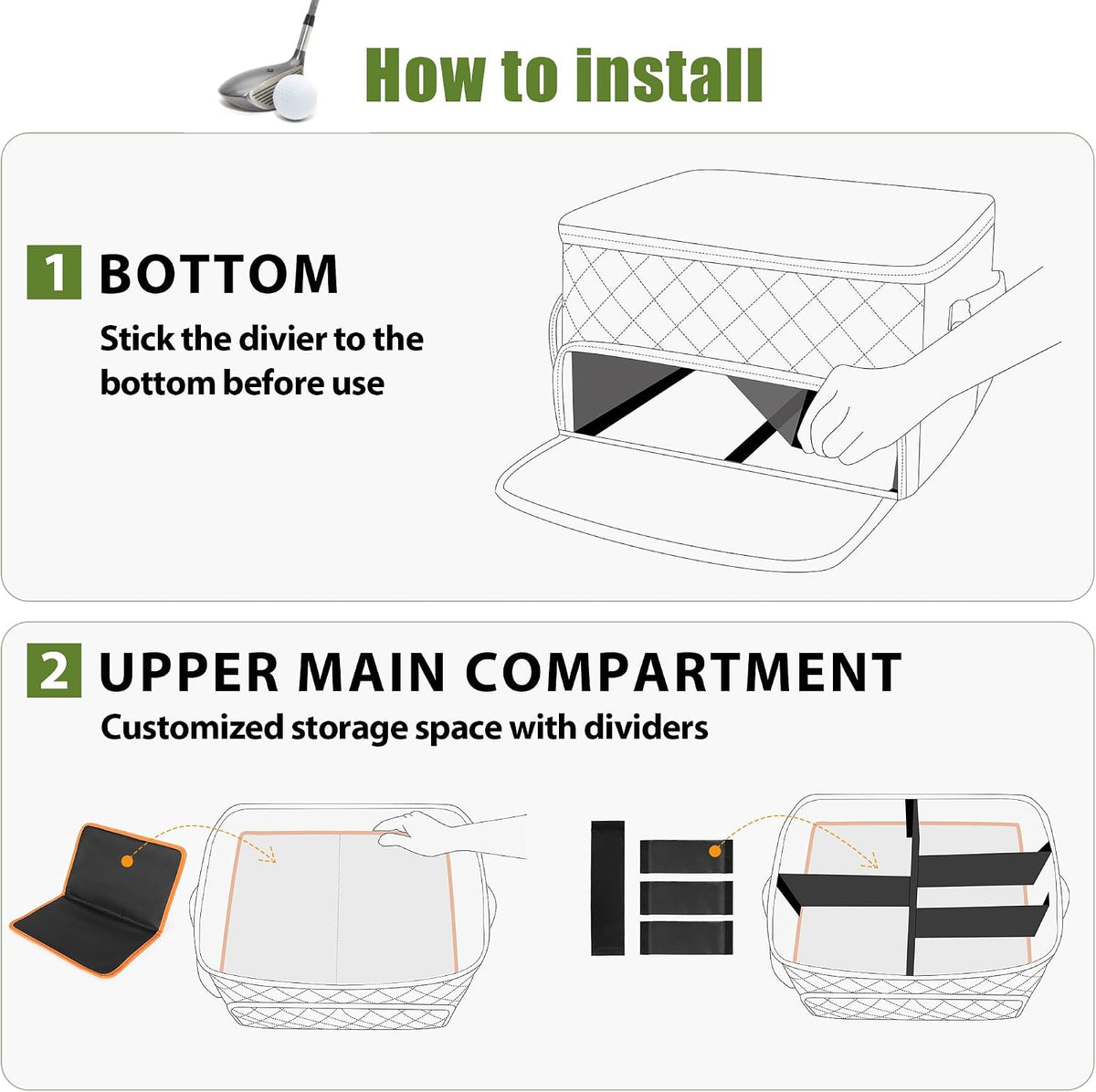 PGmoon 2 Layer Golf Trunk Organizer for Men Women, Black