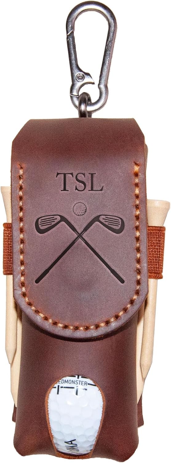Personalized Golf Ball Bag, Custom Name Golf Bag & Tee Holder, Golf Pouch Bag Tees Holder Ball Pocket, Leather Golf Travel Bag, Christmas Gift,Great Golf Gifts