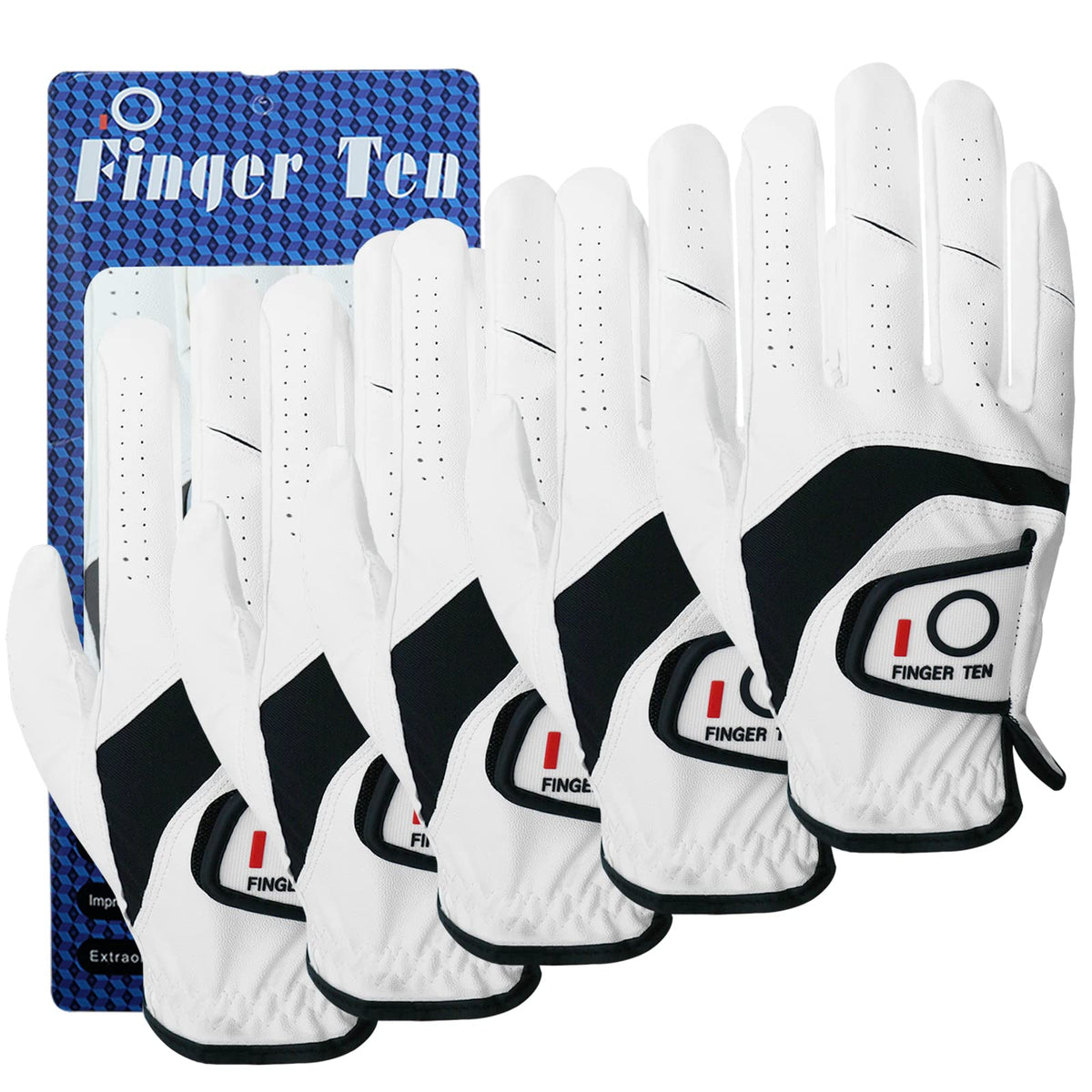 FINGER TEN 3X Large Golf Gloves for Men Left or Right Hand 5 Pack White--Golf World-Size:Medium-Style:Worn on Right Hand for Left-Handed Golfer-Golf World