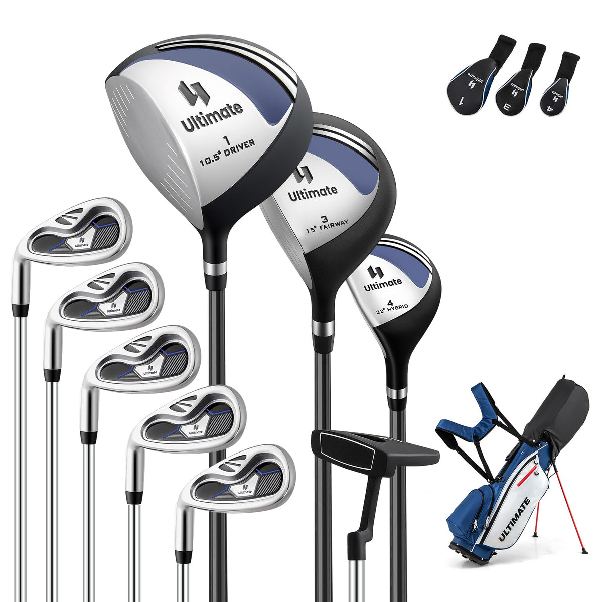 Left Handed Golf Club Set for Men 10 Piece Complete Set With Stand Bag--Golf World-Color:Blue-Golf World
