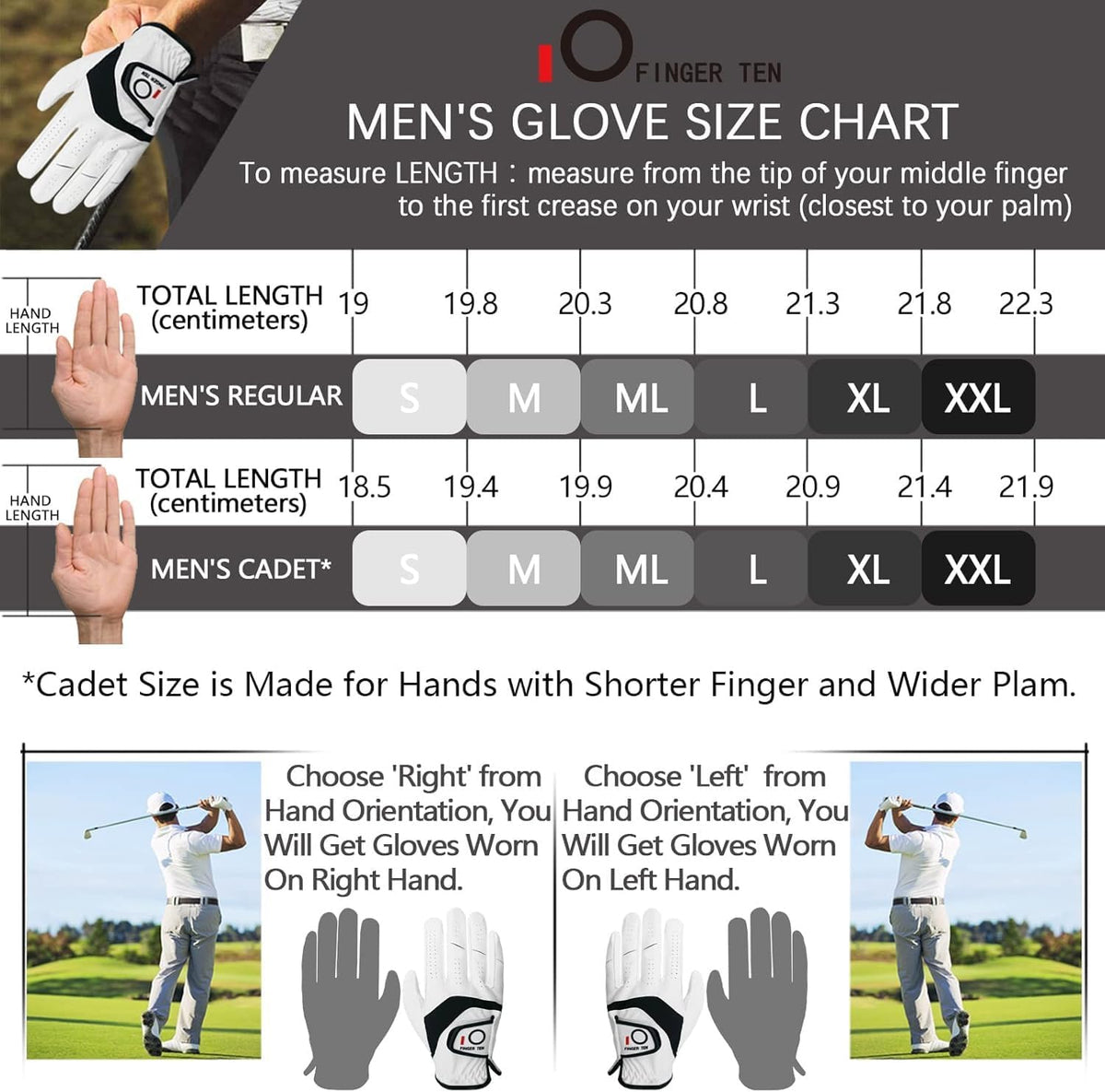 FINGER TEN 3X Large Golf Gloves for Men Left or Right Hand 5 Pack White--Golf World-Golf World