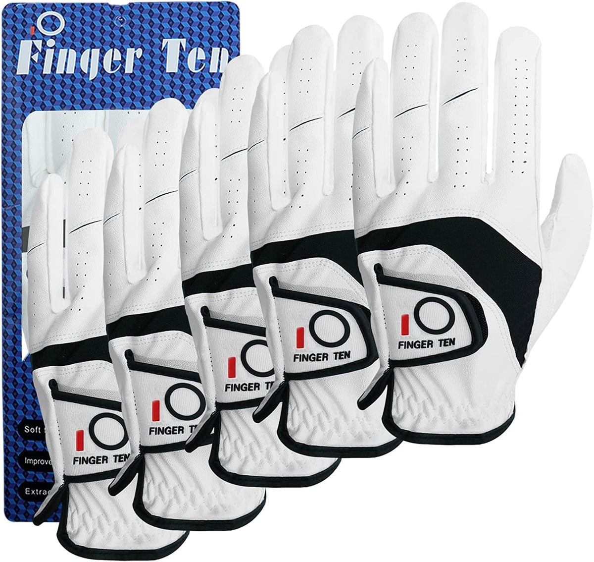 FINGER TEN 3X Large Golf Gloves for Men Left or Right Hand 5 Pack White--Golf World-Golf World
