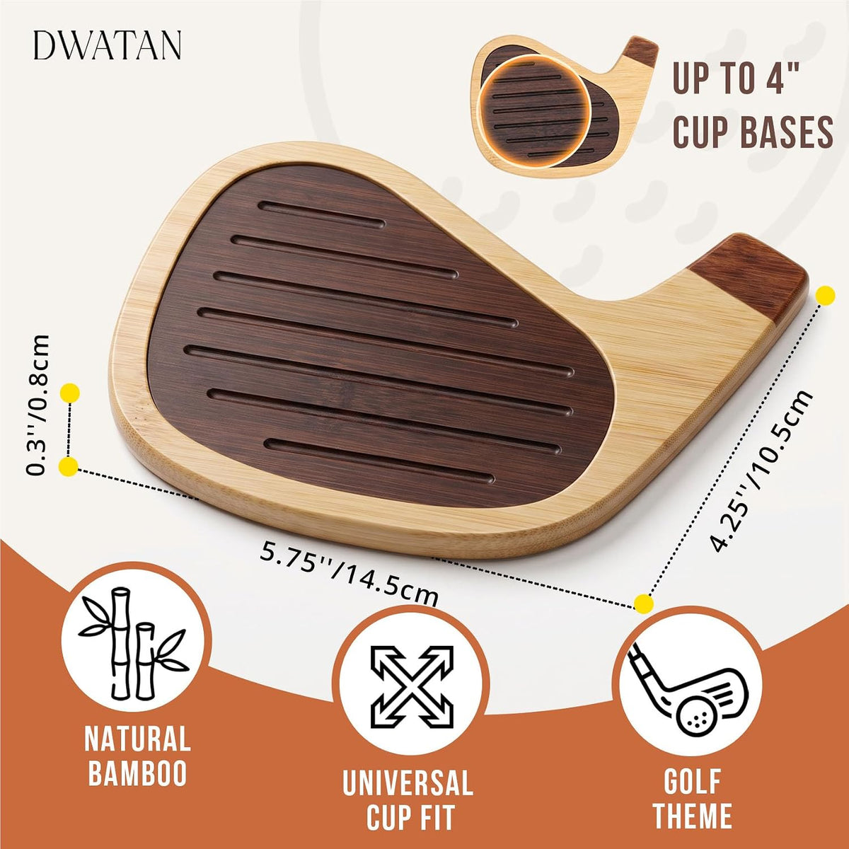 Golf Coasters for Drinks, 4 Pack Bamboo Golf Club Head Coaster Set