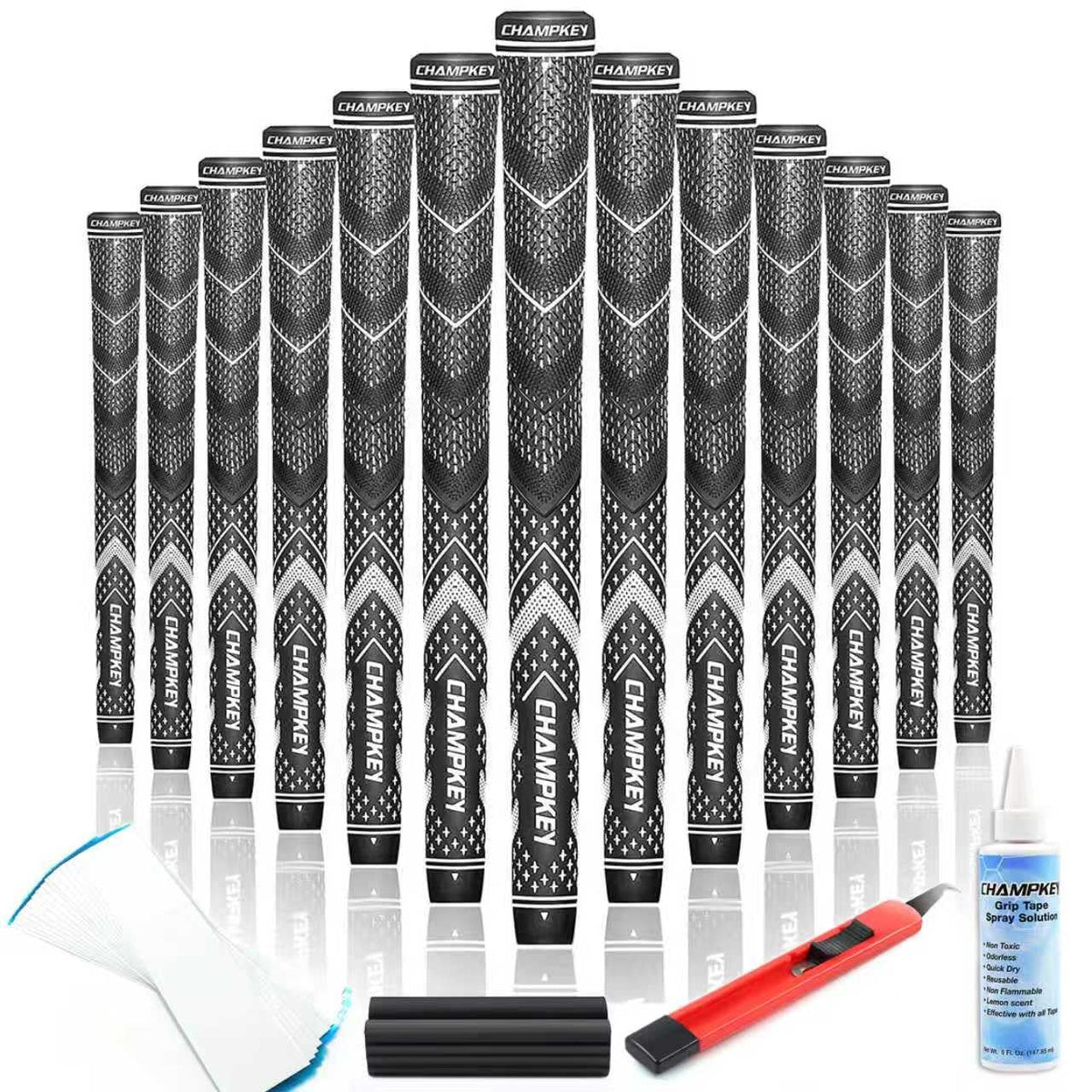 CHAMPKEY Professional Hybrid Golf Grips 13 Pack - Come with All Repair Kits - All Weather Performance and High Feedback Golf Club Grips