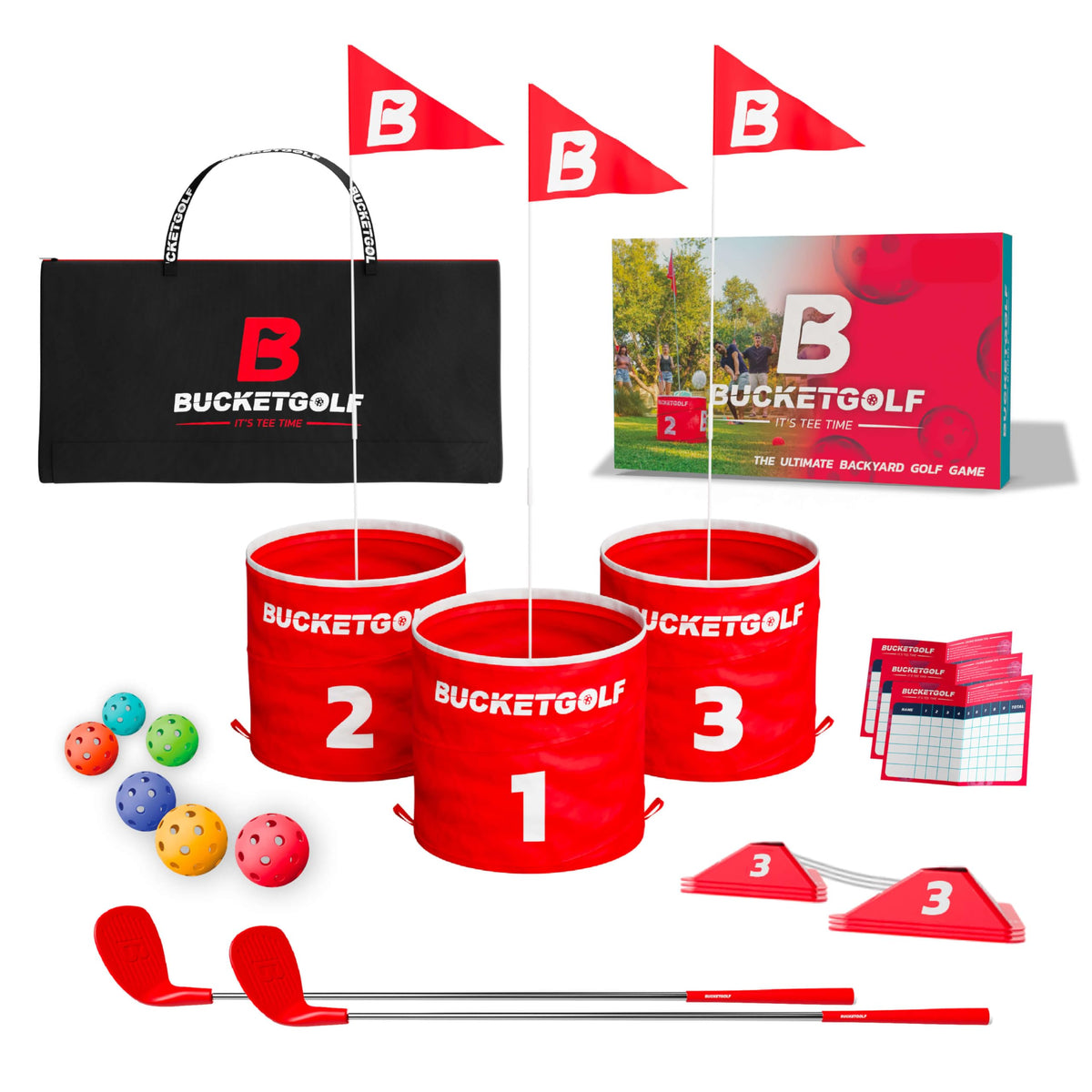 bucketgolf Original Game 3 Hole Travel Set with Clubs - #1 New Backyard Golf Game for The Yard and All Ages Adults and Kids. Beach, Park, School. (Without Clubs)