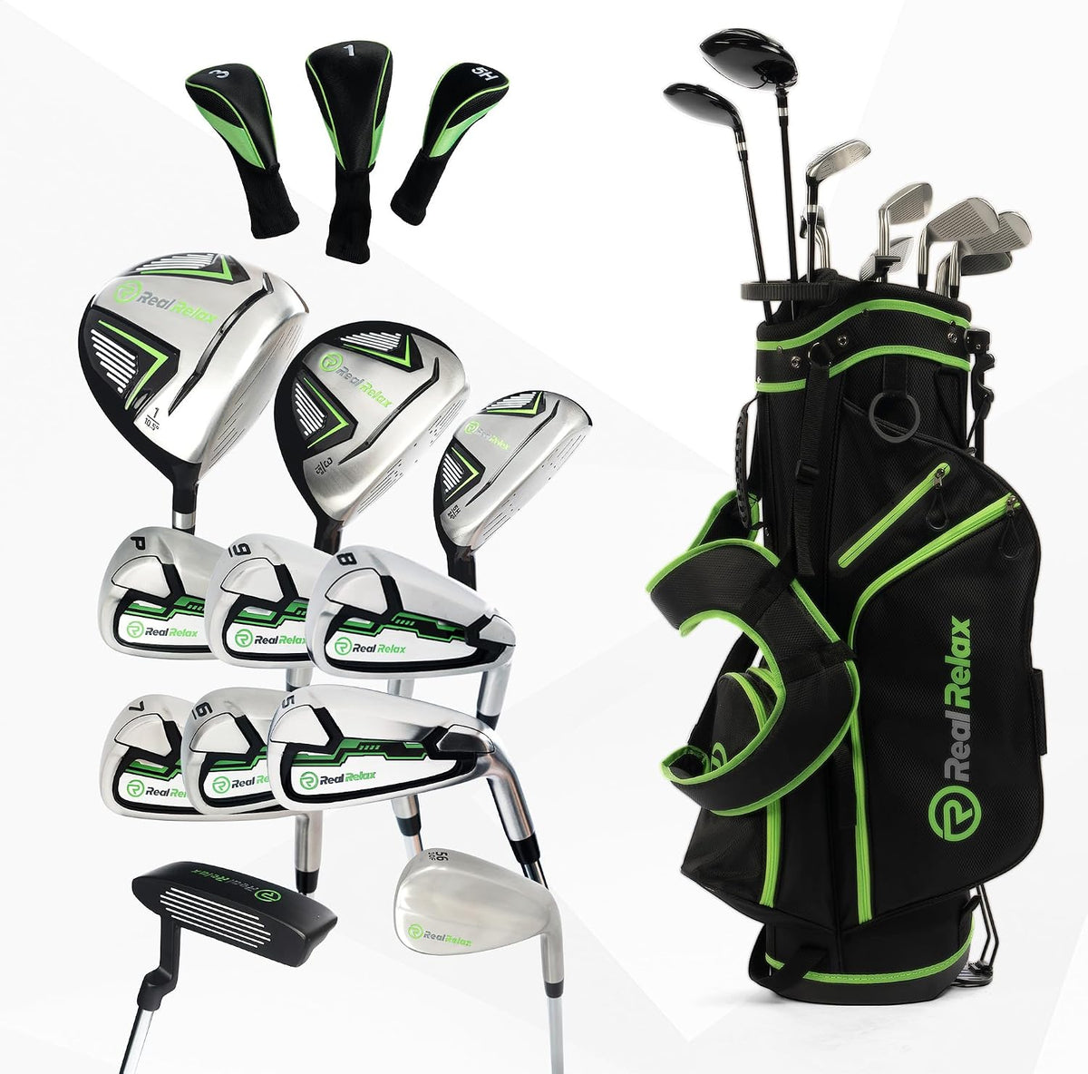 Real Relax 15 Piece Golf Club Set for Men and Women Right Handed Green--Golf World-Golf World