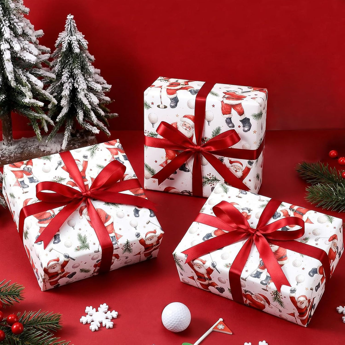 WRAPAHOLIC Christmas Wrapping Paper, Santa Claus with Golf Gift Wrap Paper
