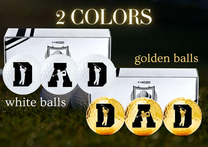 Dad Gifts Golf Balls Set of 3 for Golfer, Husband, Golf Lovers for Father's Day, Birthday, Retirement, Christmas - Gold