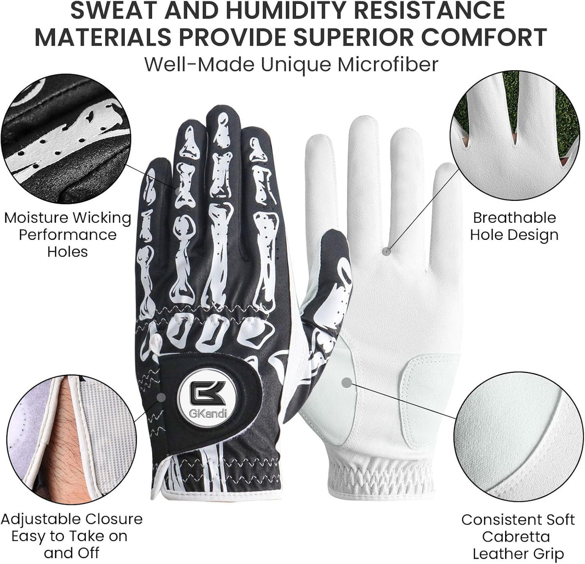 GKandi Mens Golf Gloves 2 Pack All Weather Grip Leather Small Left Hand--Golf World-Golf World