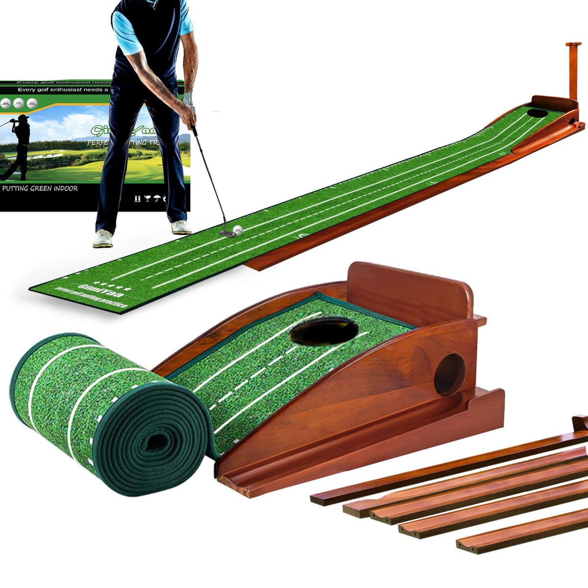 GimYaa Golf Putting Mat With Auto Ball Return Indoor Outdoor Practice--Golf World-Color:Green-Golf World