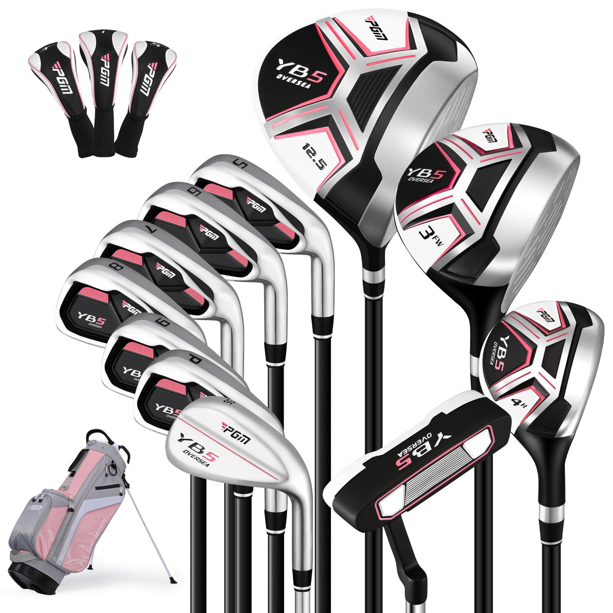 PGM Womens 12 Piece Golf Club Set Right Hand With Pink Stand Bag--Golf World-Size:15 Pieces-Style:Graphite-Golf World