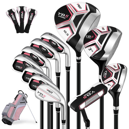 PGM Womens 12 Piece Golf Club Set Right Hand With Pink Stand Bag--Golf World-Size:15 Pieces-Style:Graphite-Golf World