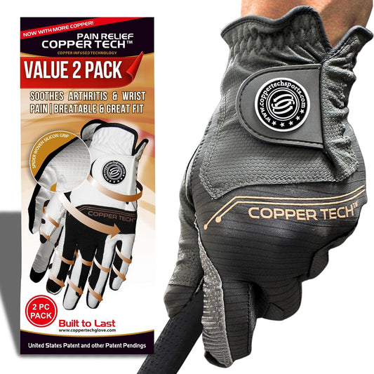 Copper Tech Mens Golf Gloves 2 Pack Copper Infused Breathable Synthetic Leather--Golf World-Golf World