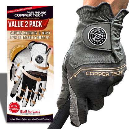 Copper Tech Mens Golf Gloves 2 Pack Copper Infused Breathable Synthetic Leather--Golf World-Golf World