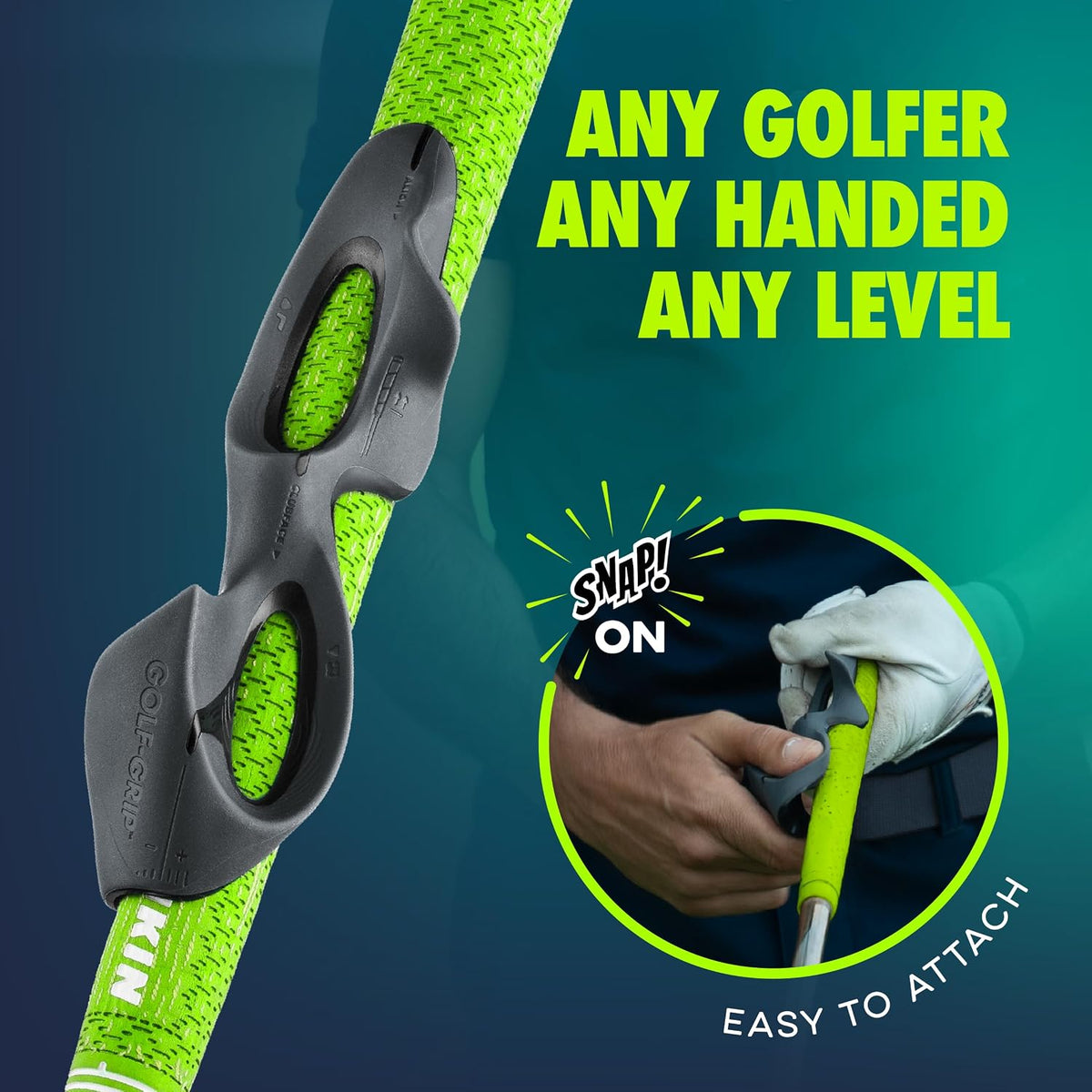 GOLF-GRIP™ Golf Grip Trainer for Left & Right-Handed Golfers – Snap-On Rubber Golf Training Aid for Proper Hand Position & Swing Technique – Hit Straighter, Longer Shots & Fix Slices or Hooks