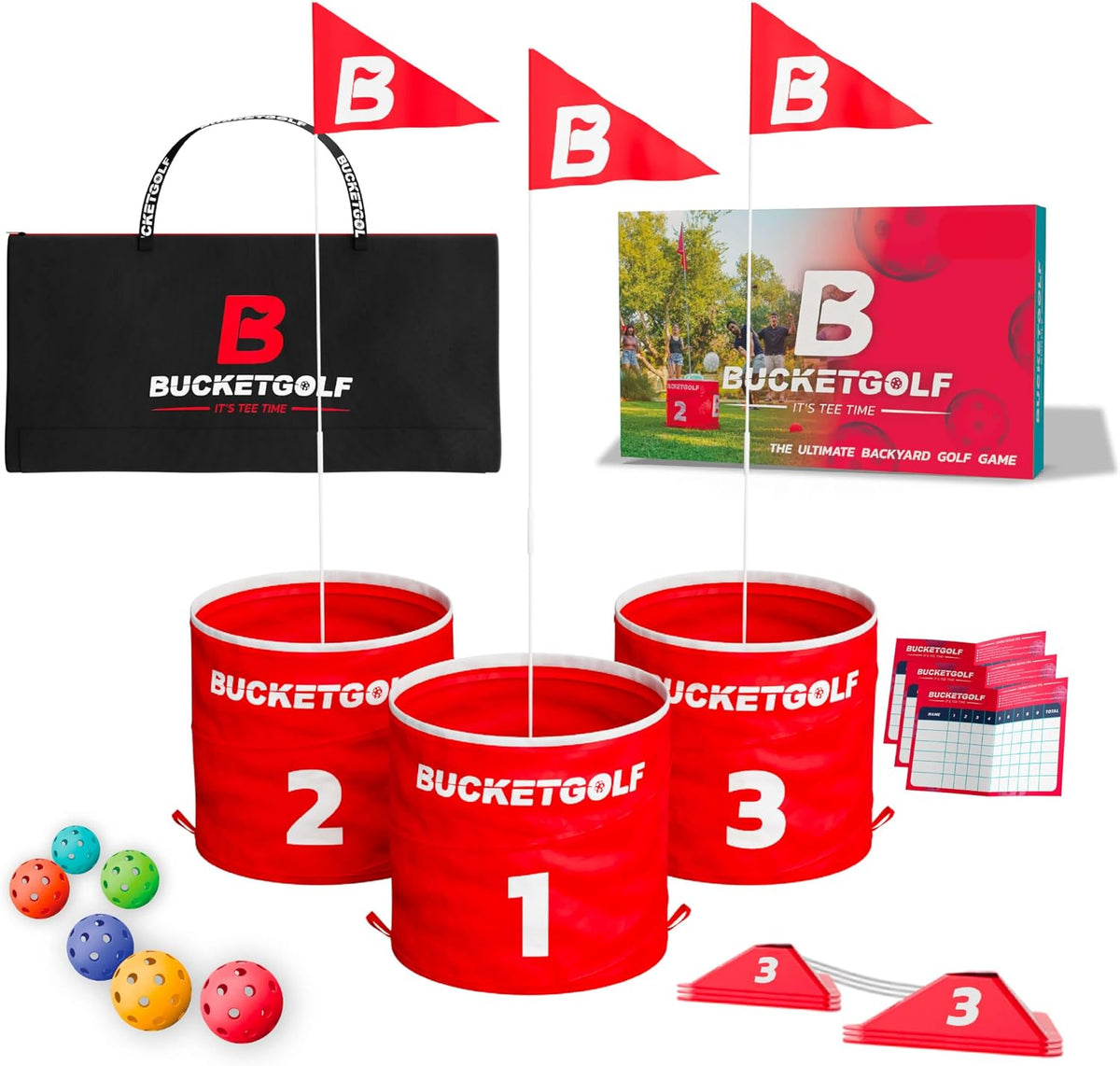 bucketgolf Original Game 3 Hole Travel Set with Clubs - #1 New Backyard Golf Game for The Yard and All Ages Adults and Kids. Beach, Park, School. (Without Clubs)