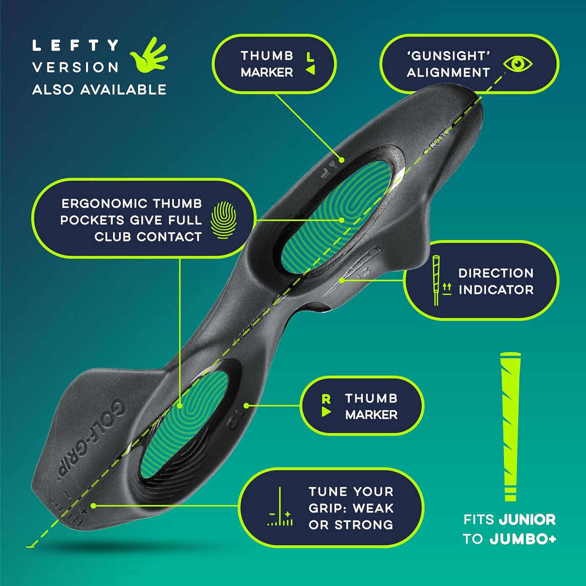 GOLF-GRIP™ Golf Grip Trainer for Left & Right-Handed Golfers – Snap-On Rubber Golf Training Aid for Proper Hand Position & Swing Technique – Hit Straighter, Longer Shots & Fix Slices or Hooks