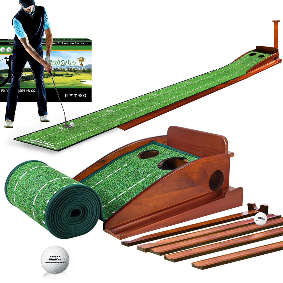 GimYaa Golf Putting Mat With Auto Ball Return Indoor Outdoor Practice--Golf World-Color:Red-green-Golf World