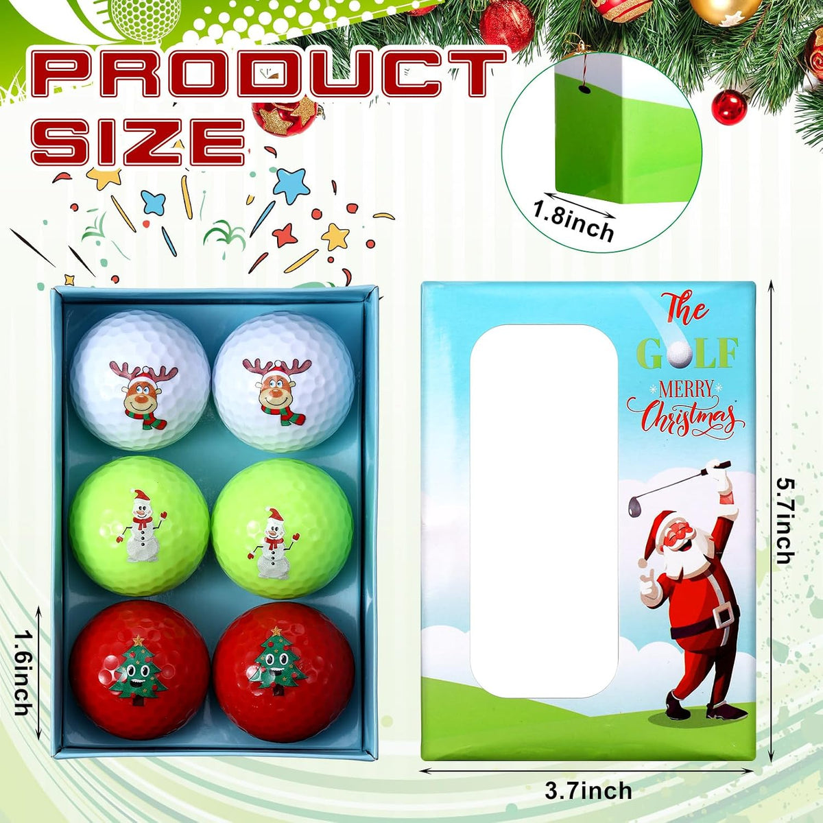 Outus Christmas Golf Balls 6 Pack Red Green White Holiday Gift Set