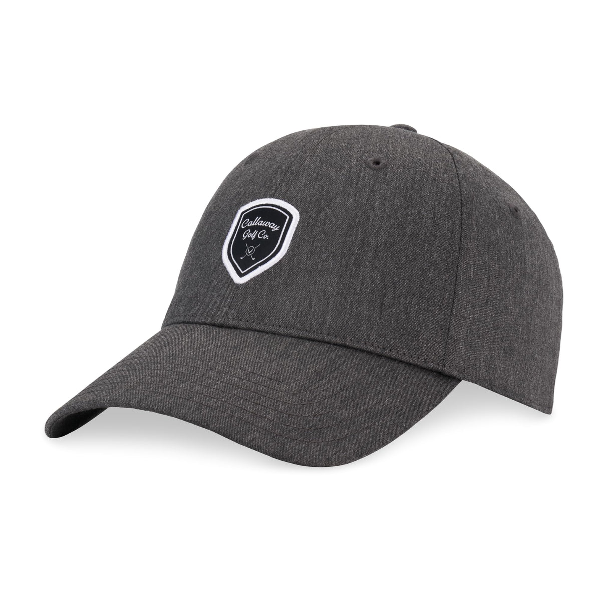 Dark gray baseball cap with a black and white embroidered shield logo on the front.