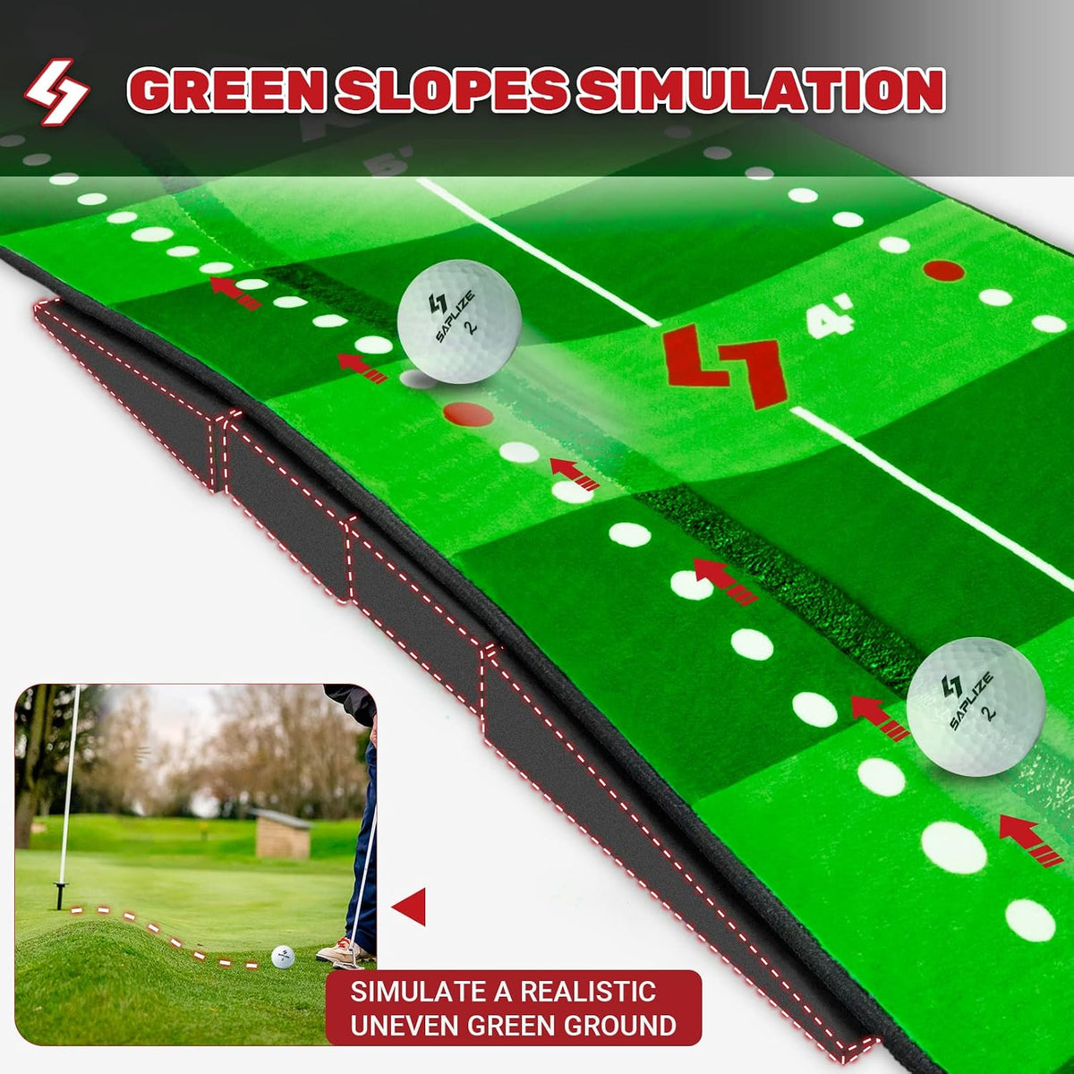SAPLIZE Golf Putting Mat, Visible Ball Traces, with Putting Alignment Mirror, 20in X 10ft Putting Matt for Indoors, Putting Green Practice Training Aid for Home Office