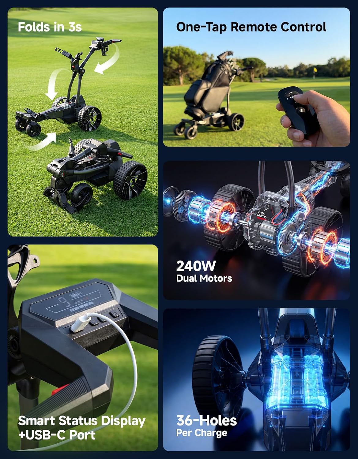 KEMIMOTO ApexR Electric Golf Cart w/Power Assist Mode 492FT Remote Control