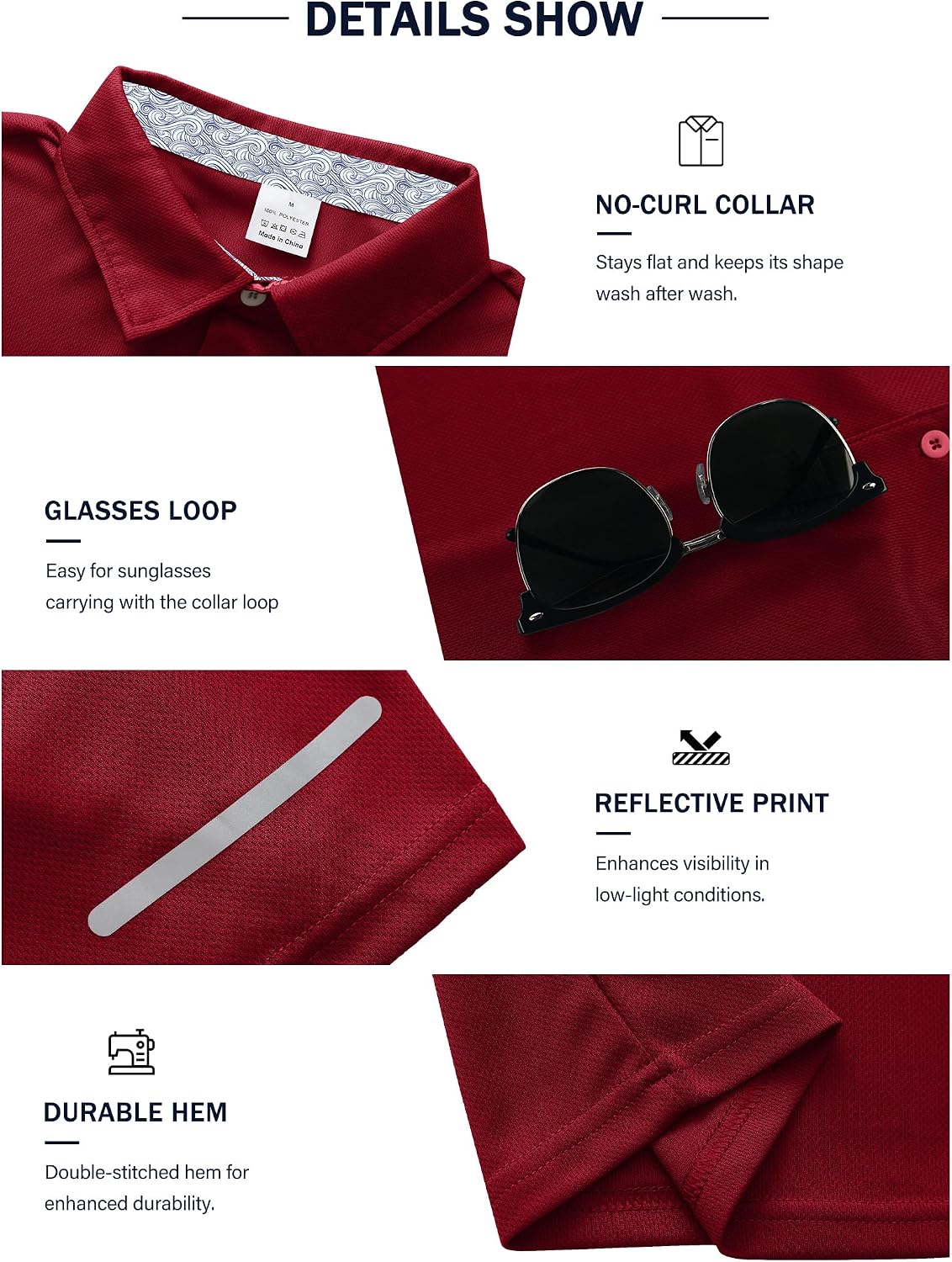 3 Pack Men's Quick Dry Polo Shirts, Moisture Wicking Short Sleeve Golf Shirts for Men with Glasses Holder