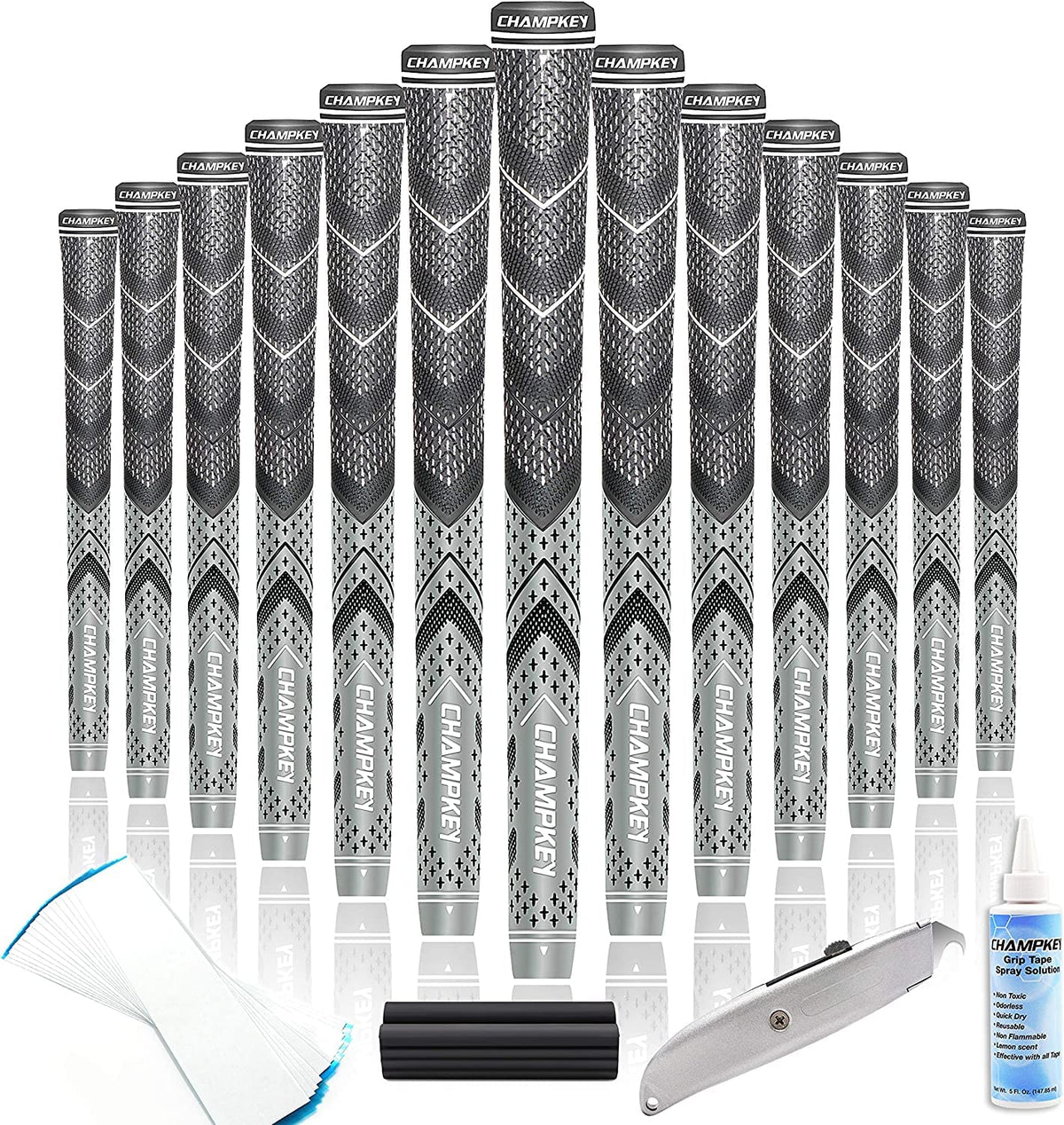 CHAMPKEY Professional Hybrid Golf Grips 13 Pack - Come with All Repair Kits - All Weather Performance and High Feedback Golf Club Grips