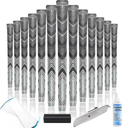 CHAMPKEY Professional Hybrid Golf Grips 13 Pack - Come with All Repair Kits - All Weather Performance and High Feedback Golf Club Grips