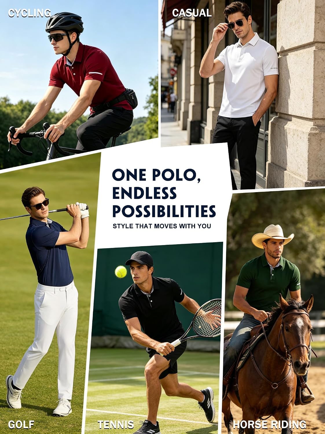 3 Pack Men's Quick Dry Polo Shirts, Moisture Wicking Short Sleeve Golf Shirts for Men with Glasses Holder