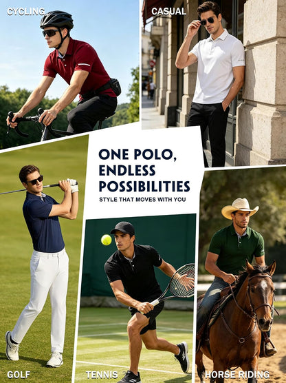 3 Pack Men's Quick Dry Polo Shirts, Moisture Wicking Short Sleeve Golf Shirts for Men with Glasses Holder