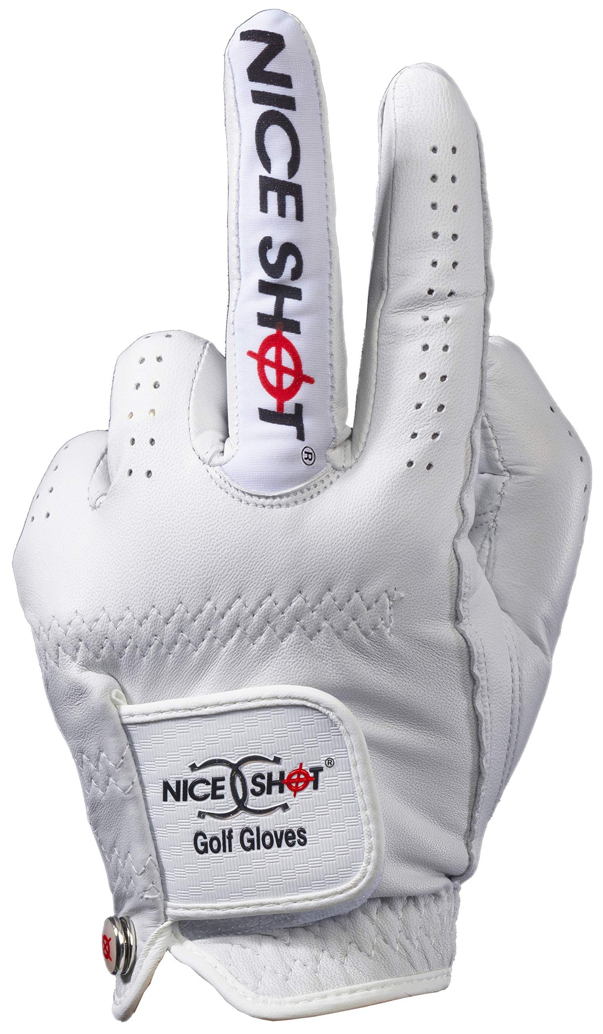 Nice Shot The Bird Mens Right Hand Cabretta Leather Golf Glove White--Golf World-Size:Worn on Left Hand-Style:X-Large-Golf World