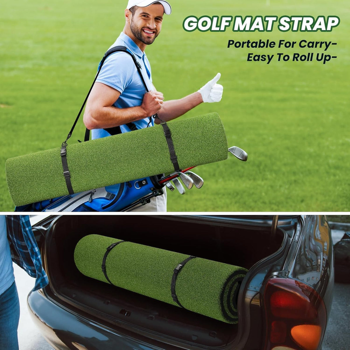 Golf Mat, 5x4FT&23X16IN Practice Mat Indoor/Outdoor,Artificial Thickened Golf Hitting Mat, High-Elasticity EVA Anti-Slip Bottom, Portable Dual Turf Driving Mat for Gifts for Men/Boys/Golfers