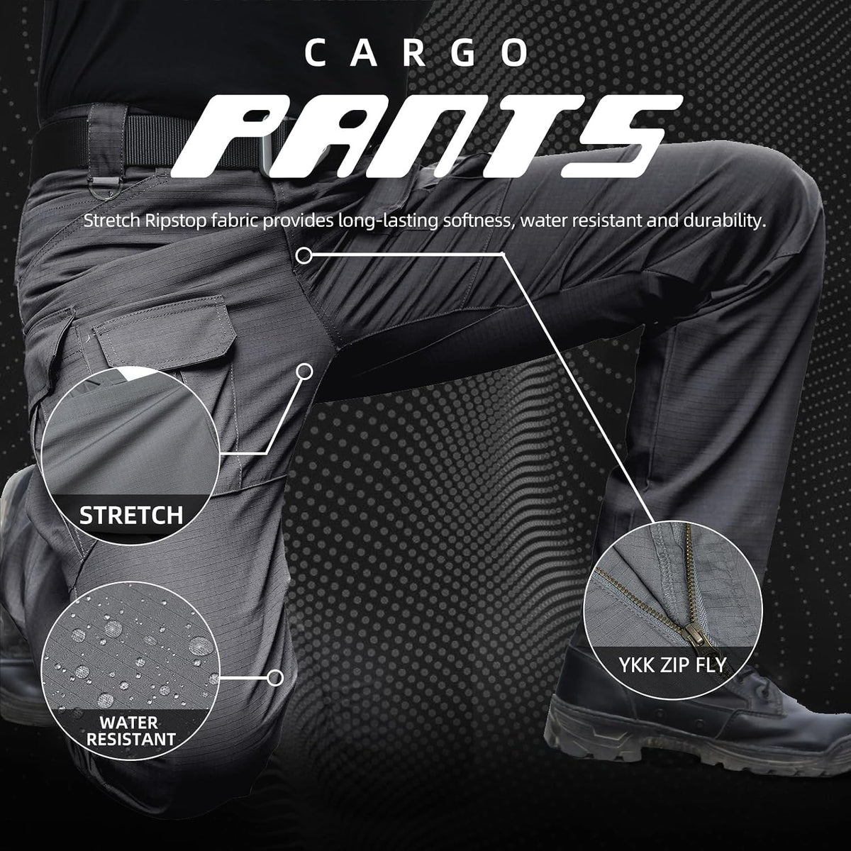 Hiwise Men's Stretch Tactical Pants Water Resistant Ripstop Cargo Pants Outdoor Lightweight EDC Work Hiking Pants