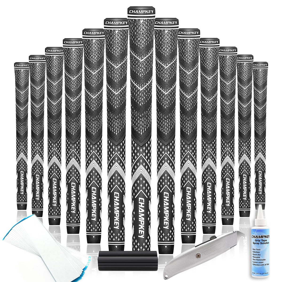 CHAMPKEY Professional Hybrid Golf Grips 13 Pack - Come with All Repair Kits - All Weather Performance and High Feedback Golf Club Grips