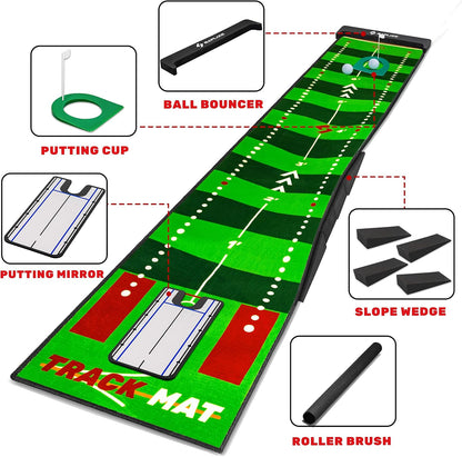 SAPLIZE Golf Putting Mat, Visible Ball Traces, with Putting Alignment Mirror, 20in X 10ft Putting Matt for Indoors, Putting Green Practice Training Aid for Home Office