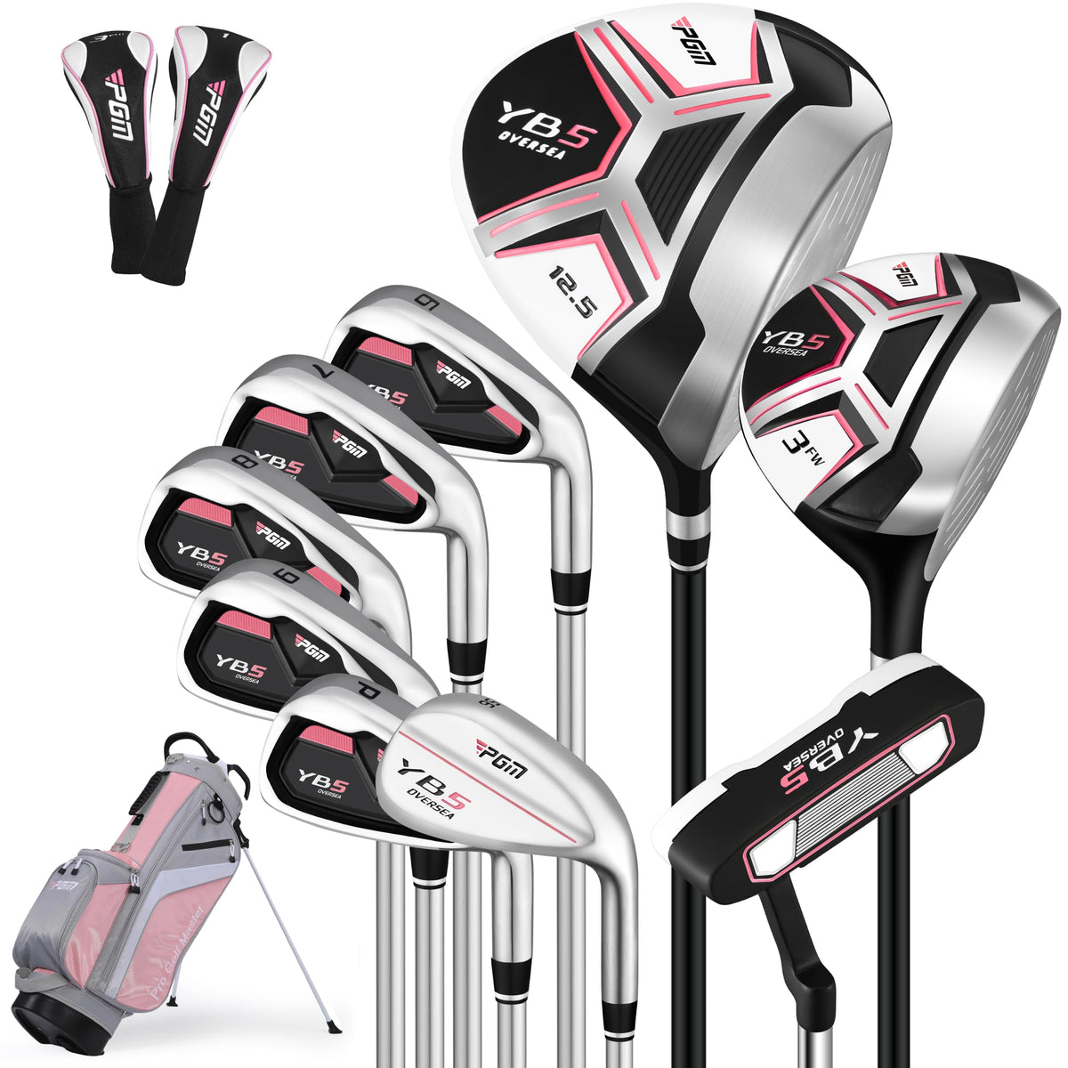 PGM Womens 12 Piece Golf Club Set Right Hand With Pink Stand Bag--Golf World-Size:12 Pieces-Style:Steel-Golf World