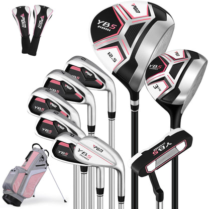 PGM Womens 12 Piece Golf Club Set Right Hand With Pink Stand Bag--Golf World-Size:12 Pieces-Style:Steel-Golf World