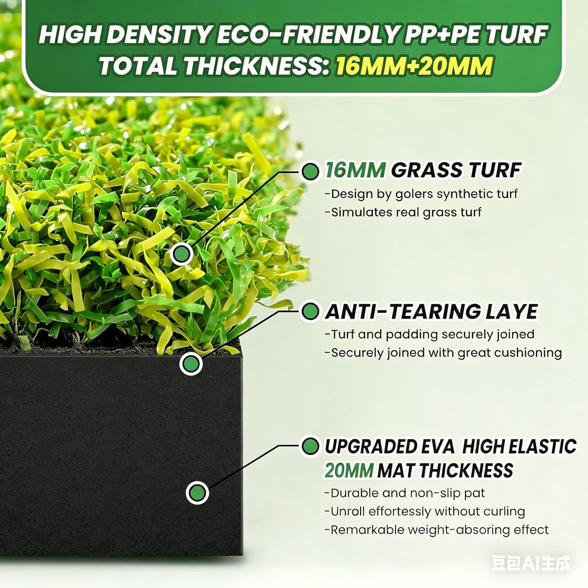 Golf Mat, 5x4FT&23X16IN Practice Mat Indoor/Outdoor,Artificial Thickened Golf Hitting Mat, High-Elasticity EVA Anti-Slip Bottom, Portable Dual Turf Driving Mat for Gifts for Men/Boys/Golfers