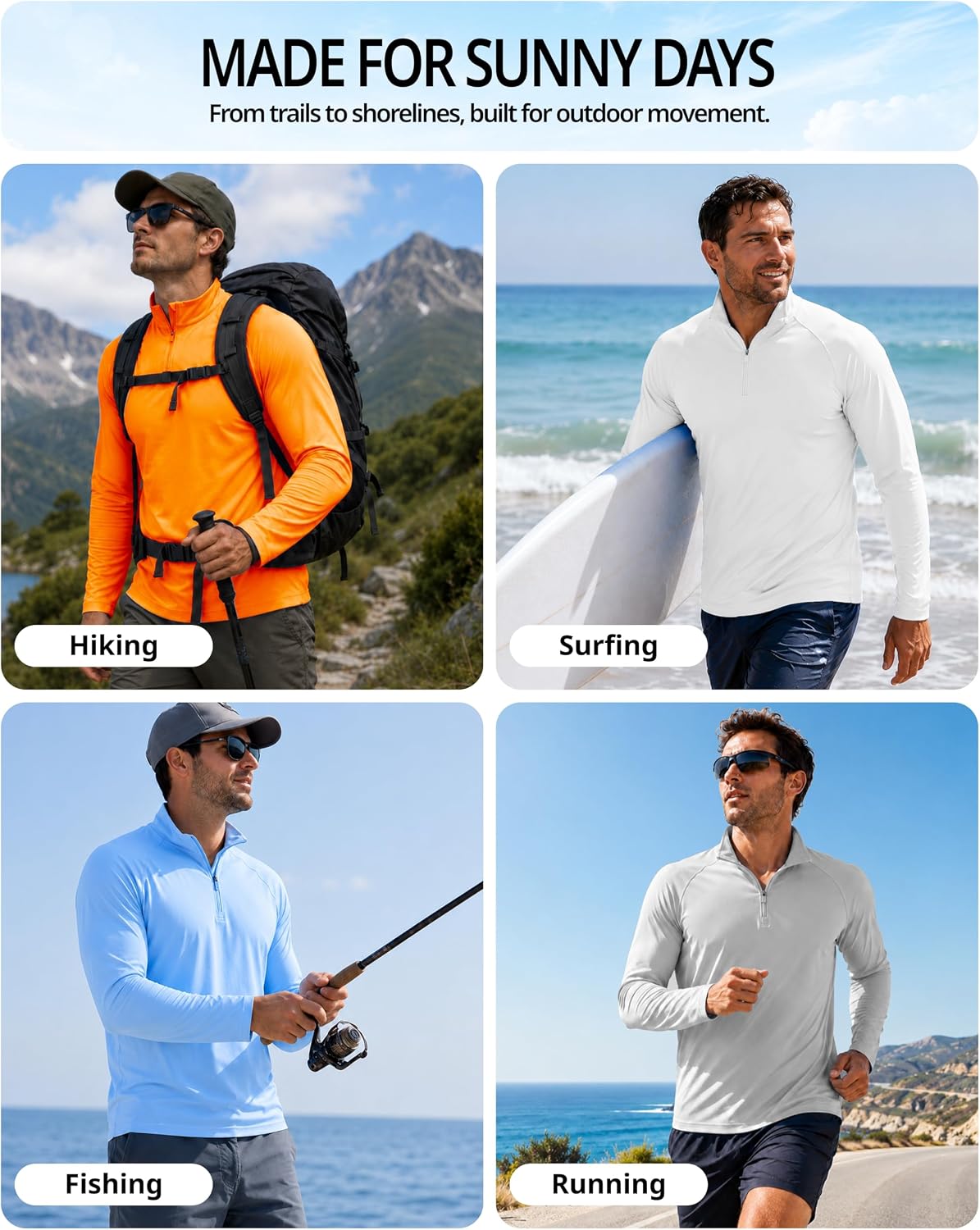 Boladeci Quarter Zip Men Golf Shirt UPF 50+ Long Sleeve Sun Protection