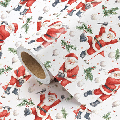 WRAPAHOLIC Christmas Wrapping Paper, Santa Claus with Golf Gift Wrap Paper