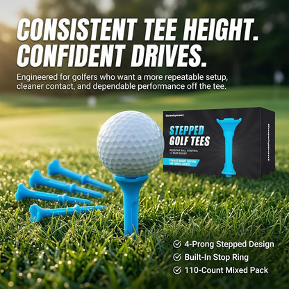 110 Pack Stepped Golf Tees, 70 Long and 40 Short for Consistent Height--Golf World-Golf World