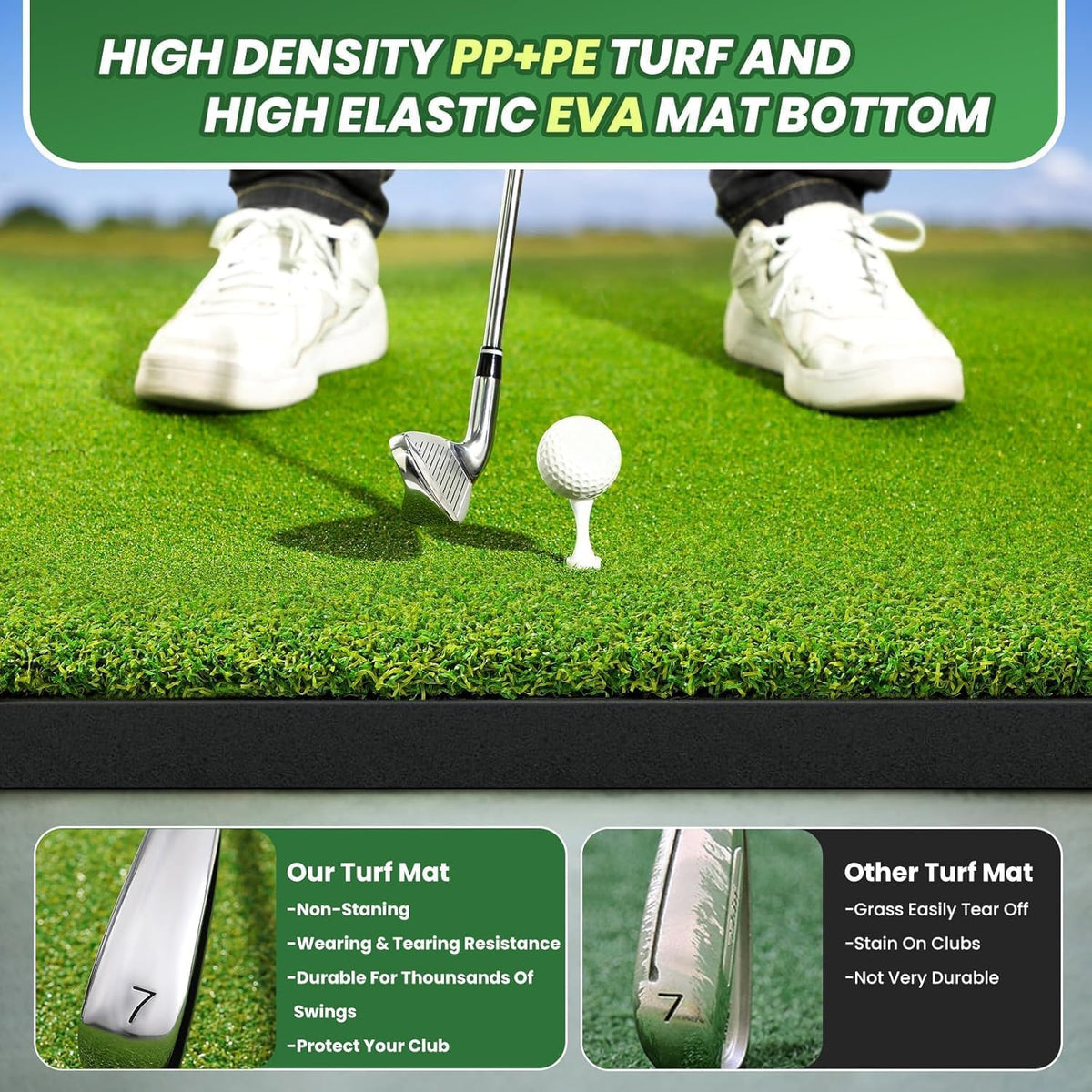 Golf Mat, 5x4FT&23X16IN Practice Mat Indoor/Outdoor,Artificial Thickened Golf Hitting Mat, High-Elasticity EVA Anti-Slip Bottom, Portable Dual Turf Driving Mat for Gifts for Men/Boys/Golfers