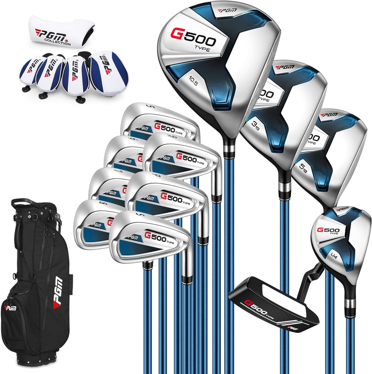 PGM G500 Mens Golf Club Set With Titanium Driver And Blue Stand Bag--Golf World-Golf World