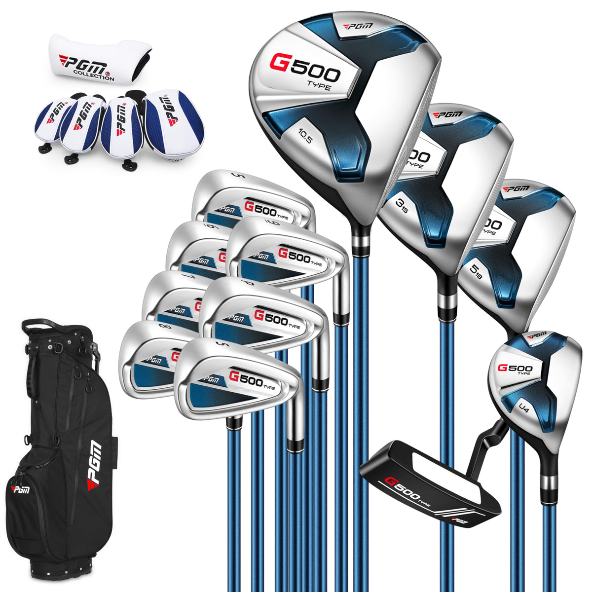 PGM G500 Mens Golf Club Set With Titanium Driver And Blue Stand Bag--Golf World-Golf World