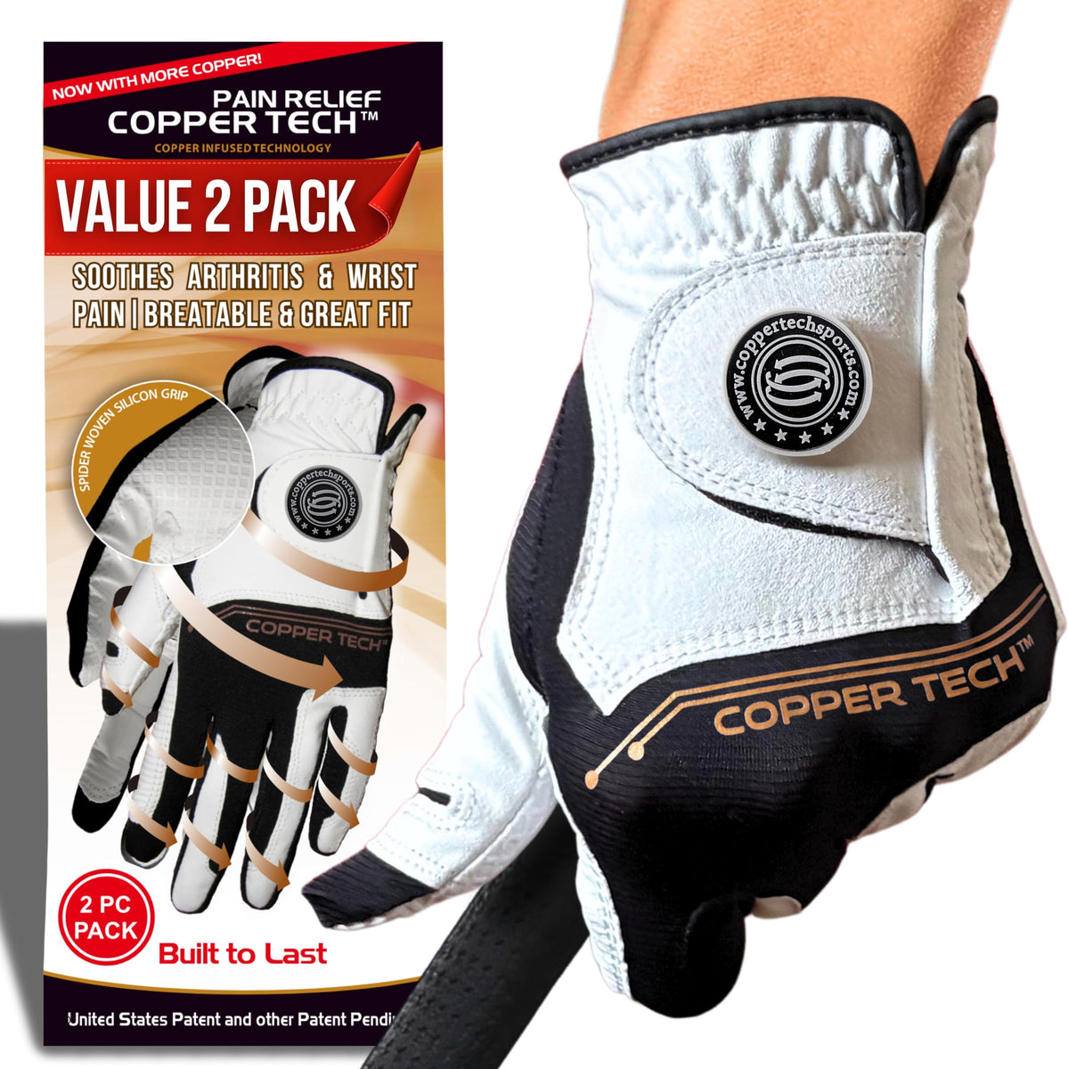 Copper Tech Womens Golf Gloves 2 Pack Tacky Synthetic Leather Black Pink--Golf World-Golf World