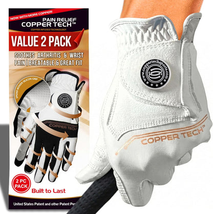 Copper Tech Womens Golf Gloves 2 Pack Tacky Synthetic Leather Black Pink--Golf World-Color:White/Black-Size:Small-hand_orientation:Left-Golf World