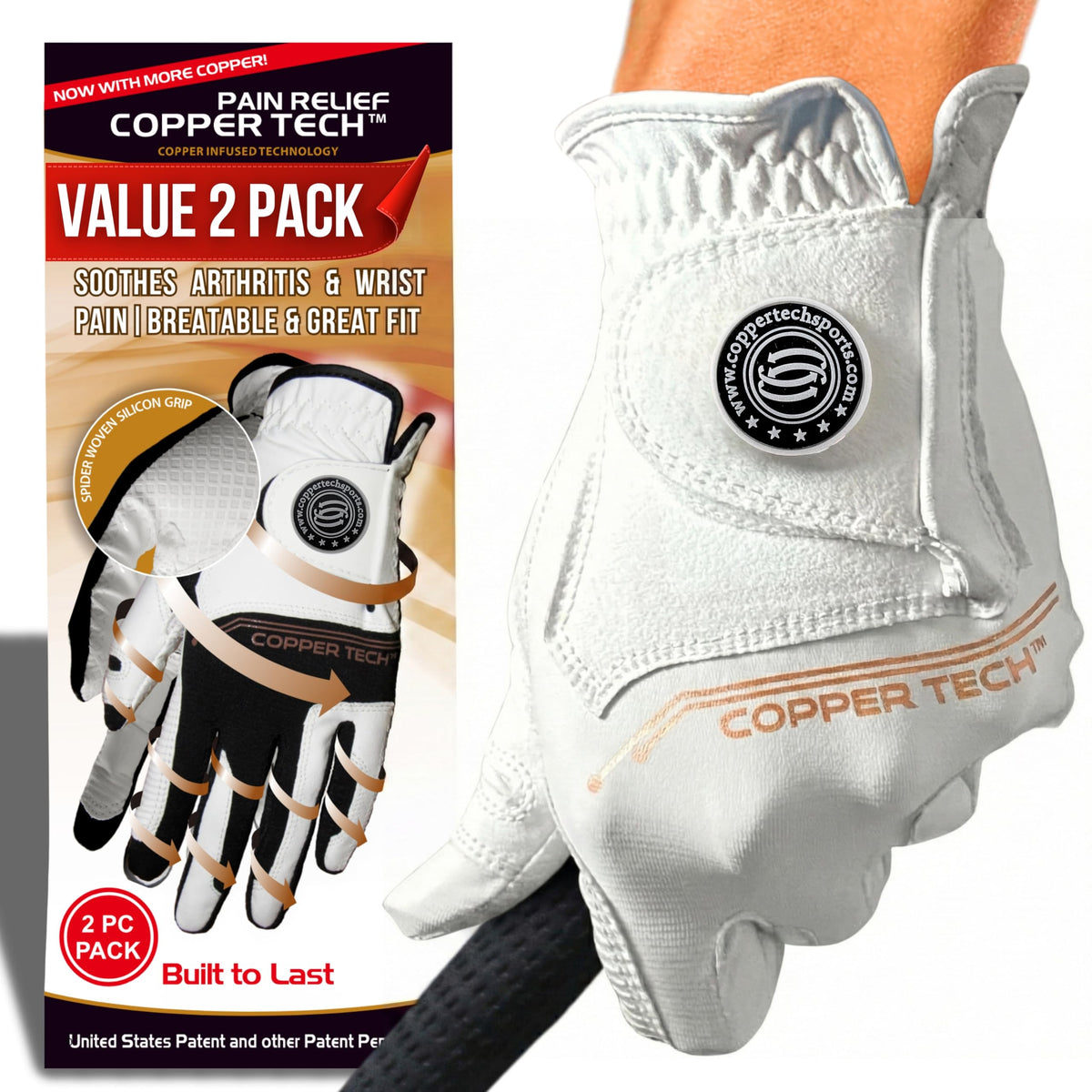 Copper Tech Womens Golf Gloves 2 Pack Tacky Synthetic Leather Black Pink--Golf World-Golf World