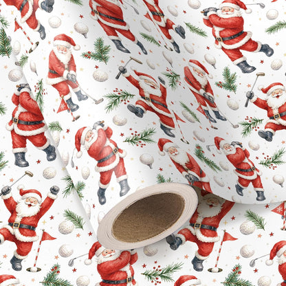 WRAPAHOLIC Christmas Wrapping Paper, Santa Claus with Golf Gift Wrap Paper