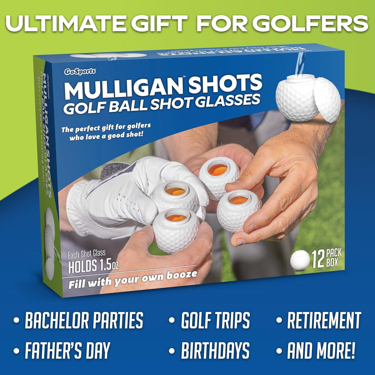 GoSports Mulligan Shots Golf Ball Shot Glasses With Lids 12 Pack--Golf World-Golf World